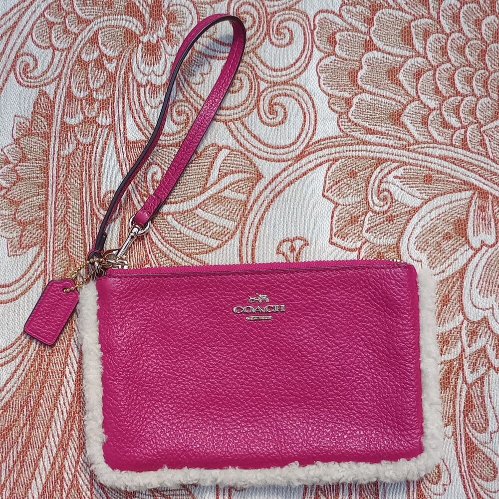Coach Bennet cranberry Shearling wristlet